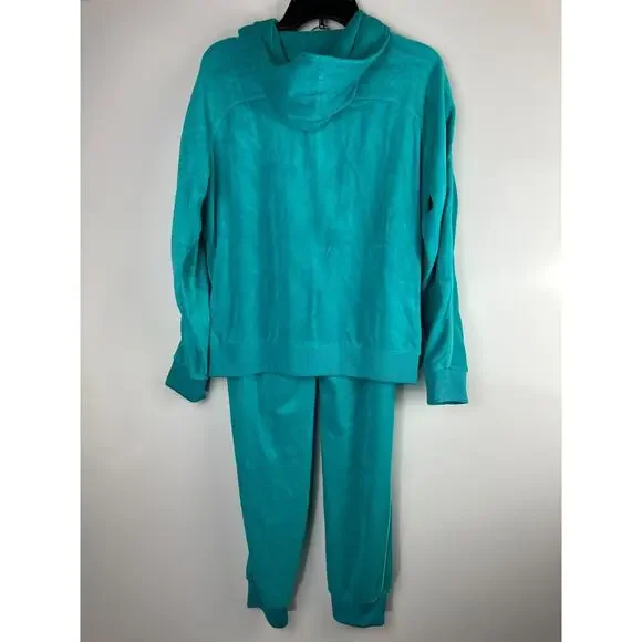 Juicy Couture Y2K Terry Velour Track Jacket Pants Teal Rhinestone J Jogger Set L - Picture 15 of 16